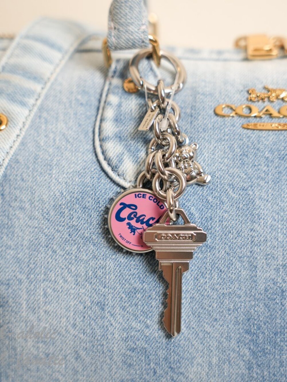 Coach CDY75 Rowan Large Satchel Bag In Loved Denim With Charms Light Indigo NWT - Picture 5 of 16